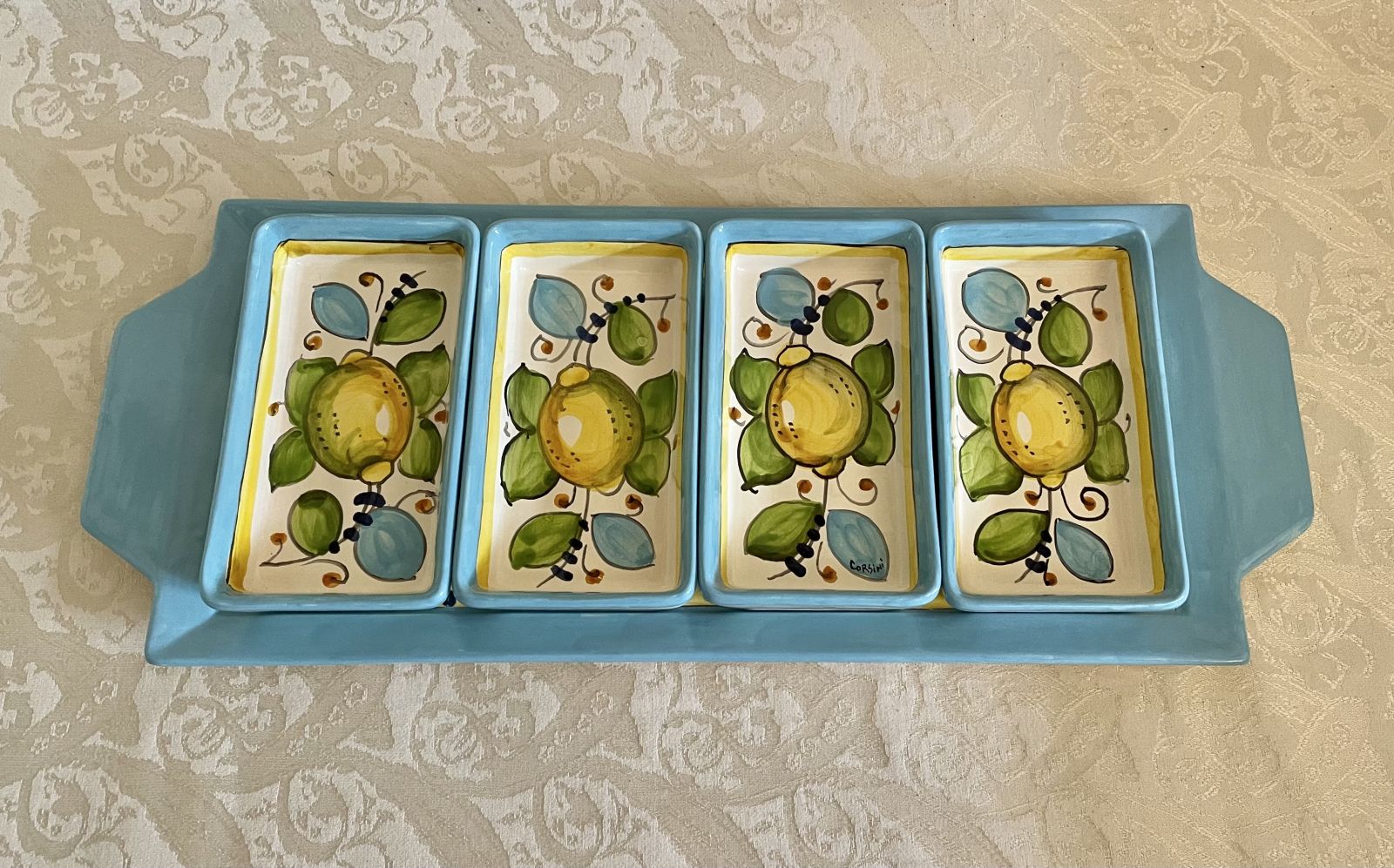 Rectangular hors d'oeuvre dish with tray and 4 small bowls 44x17 cm with lemons