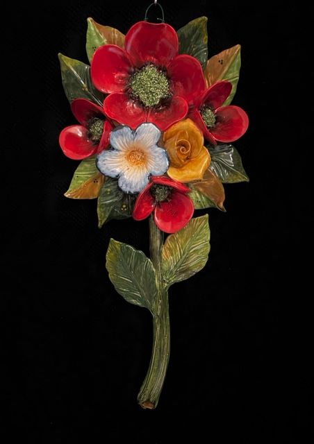 Composizione con papaveri,fiori e rose h45x20 