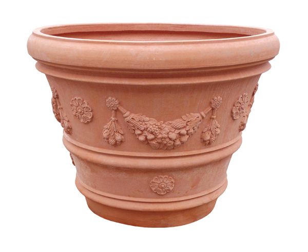 Terracotta vase festooned external 175 h100 