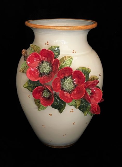 Vase with applied poppies H30x16x10