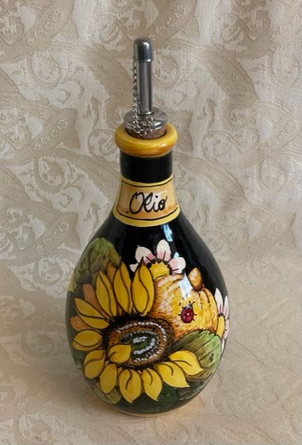 Cruet h18 (oil) Sunflower, lemons & grapes on a black background