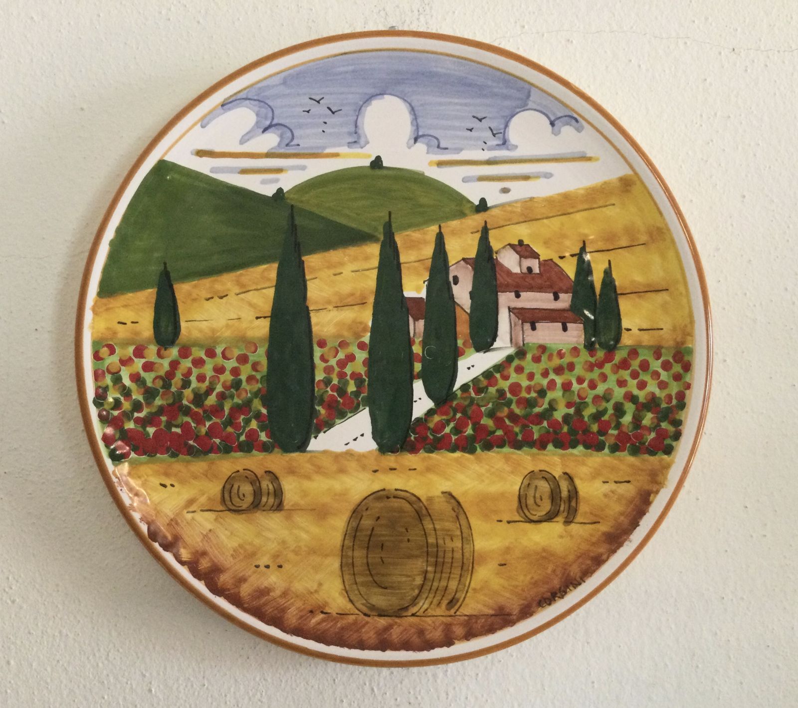 Piatto in ceramica cm30 paesaggio Toscana